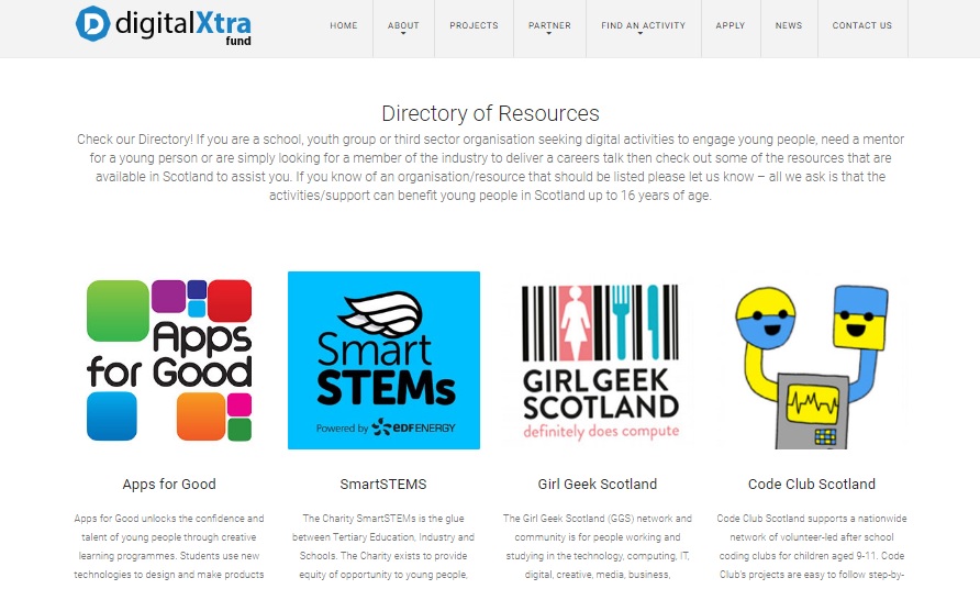 Directory of Resources added to Digital Xtra Fund web site